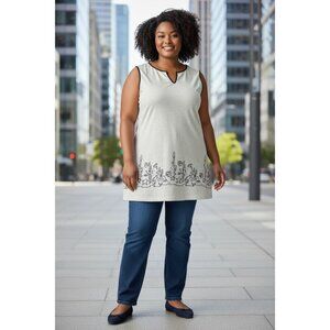 Krista Women's White & Blue Sleeveless Top